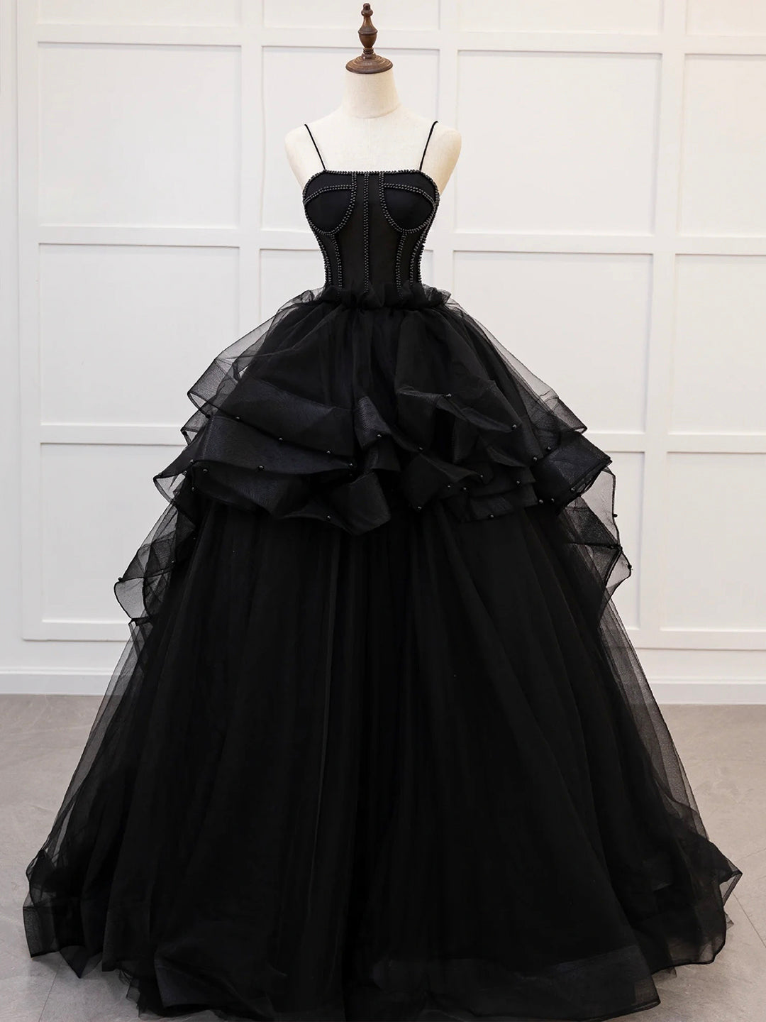 Black Starry Tulle Prom Dresses Spaghetti Strap Evening Dress 21825 –  vigocouture